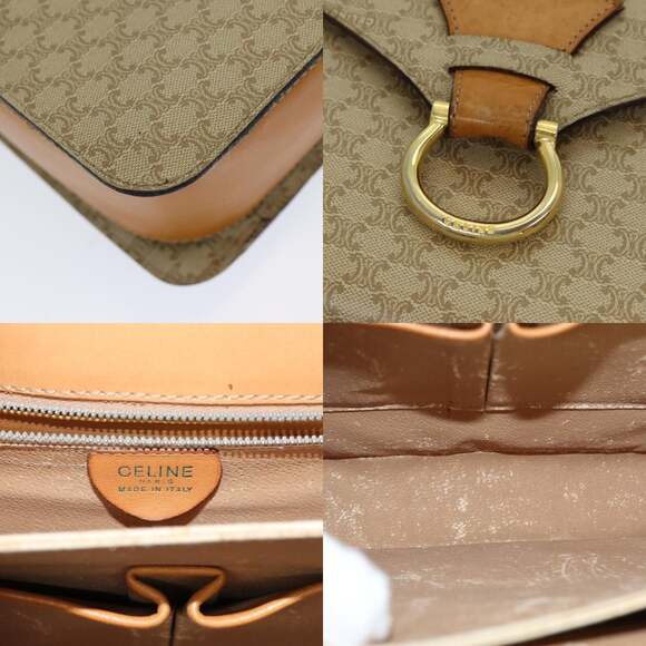 CELINE Macadam Canvas Shoulder Bag Beige Gold - Picture 11 of 13